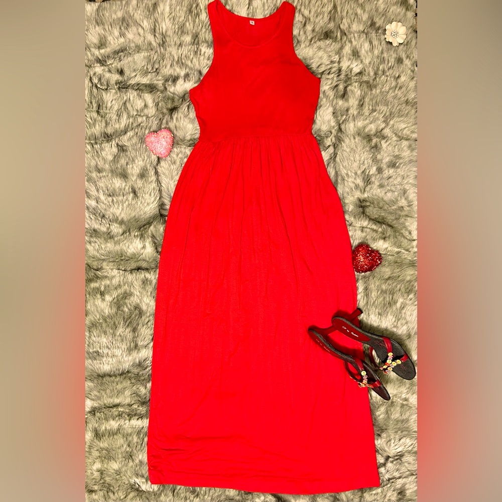 Red Maxi Dress ♥️, Racerback/Rayon/Spandex, Sz Small - Picture 3 of 8